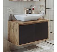 ROOMART • Mobili da bagno • Atlantic • Lavabo in ceramica con mobiletto da 65 cm, 85 cm, 100 cm, colore bianco - rovere antracite • bianco (rovere antracite, 85 cm)