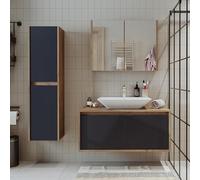 ROOMART • Set completo di mobili da bagno • Atlantic • mobile da bagno in 4 pezzi • mobile base da 100 cm con lavabo in ceramica • Armadio a specchio • Armadio alto (rovere antracite)