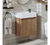 ROOMART Set di mobili da bagno, 50 cm, con lavabo, mobili da bagno, WC (lavabo con mobiletto, rovere)