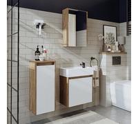 ROOMART Set di mobili da bagno, 50 cm, con lavabo, mobili da bagno, WC (set di mobili da bagno, 4 pezzi, rovere bianco)