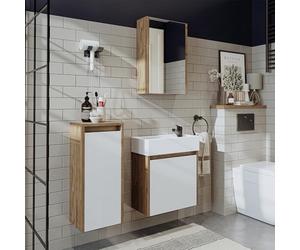 ROOMART Set di mobili da bagno, 50 cm, con lavabo, mobili da bagno, WC (set di mobili da bagno, 4 pezzi, rovere bianco)