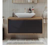 ROOMART • Set di mobili da bagno • Atlantic • 4 mobili da bagno • Mobile da 100 cm con lavabo in ceramica • Armadio a specchio • Mobile alto (rovere antracite, lavandino con armadio)