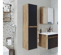 ROOMART • Set di mobili da bagno • Atlantic • 4 mobili da bagno • Mobile da 100 cm con lavabo in ceramica • Armadio a specchio • Mobile alto (rovere antracite, armadio alto)