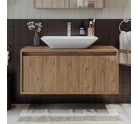 ROOMART • Set di mobili da bagno • Atlantic • 4 pezzi Armadio da bagno • 100 cm Mobile con lavabo in ceramica • Mobiletto con specchio • Mobile alto (rovere, lavabo con mobiletto)