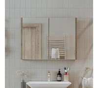 ROOMART Set di mobili da bagno Atlantic - Mobile da bagno 4 pezzi - Mobile basso da 100 cm con lavabo in ceramica - Armadio a specchio - Armadio alto (quercia antracite, armadio