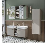 ROOMART Set di mobili da bagno LYCIA 120 cm - Set di 4 mobili da bagno con lavabo in ceramica, armadietto a specchio e armadietto laterale, mobili da bagno in 4 colori (beige, set completo