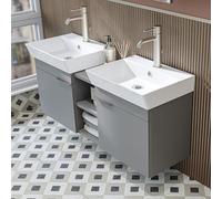 ROOMART Set di mobili da bagno LYCIA 120 cm - Set di 4 mobili da bagno con lavabo in ceramica, armadio a specchio e armadio laterale, mobili da bagno in 4 colori (grigio, base con lavandino)