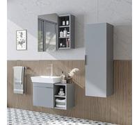 ROOMART Set di mobili da bagno LYCIA 72 cm - Set di 4 mobili da bagno con lavabo in ceramica, armadietto a specchio e armadietto laterale, mobili da bagno in 4 colori (grigio, set completo