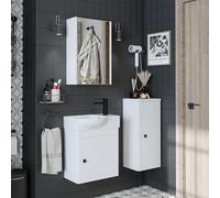 ROOMART Set di mobili da bagno • Punto • Mobile base con lavandino • Mobili da bagno • WC per ospiti (bianco, set completo (rubinetto-destra)