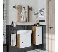 ROOMART Set di mobili da bagno • Punto • Mobile base con lavandino • Mobili da bagno • WC per ospiti (rovere bianco, set completo (rubinetto-destra)
