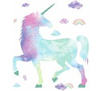 RoomMates Galaxy Unicorn Peel And Stick Gigante Decalcomania da Parete con Glitter, Rosa, Blu, Viola, Acqua, 1 Foglio da 9,5 x 44,25 cm e 1 Foglio da 22,9 x 91,5 cm - RMK3845GM
