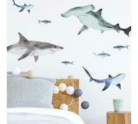 RoomMates RMK4311SCS Adesivi da parete con squali, blu, grigio, bianco