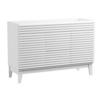 ROOMTEC Mobile da bagno da 122 cm, mobile da bagno indipendente Mid-Century con contenitore, struttura in truciolato con laminato a venature del legno, bianco (lavabo non incluso)