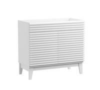 ROOMTEC Mobile da bagno da 91,4 cm, mobile da bagno indipendente Mid-Century con contenitore, struttura in truciolato con laminato a venature del legno, bianco (lavabo non incluso)