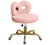 ROOMTEC Sedia da toeletta girevole con ruote, regolabile in altezza, sedia da trucco rosa, con schienale imbottito e grazioso fiocco, per camera da letto e soggiorno (gamba dorata, rosa)