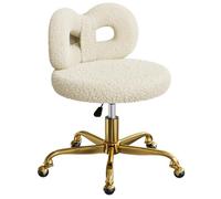 ROOMTEC Sedia da trucco con ruote, girevole, bianca, regolabile in altezza, con gambe imbottite e in metallo dorato, per sala trucco e camera da letto (gambe dorate, bianco)