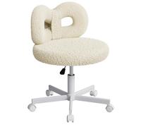 ROOMTEC Sedia da trucco con ruote, regolabile in altezza, girevole, con schienale imbottito e grazioso fiocco (gambe bianche, bianco)