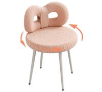 ROOMTEC Sedia da trucco con schienale, sedia da trucco girevole, senza ruote, sedia rosa per camera da letto, piccola girevole con schienale imbottito e grazioso fiocco