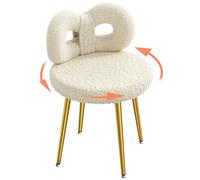 ROOMTEC Sedia da trucco con schienale, senza ruote, girevole, con gambe imbottite e in metallo dorato, per soggiorno, camera da letto e sala trucchi, colore bianco