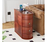 ROOMTEC Tavolino in legno massello con stazione di ricarica, tavolino stretto con porte e prese USB, nessun montaggio, tavolino sottile per divano, tavolino stretto per soggiorno e camera da letto