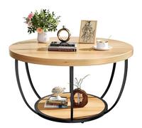 ROOMTEC Tavolino rotondo da 80 cm, tavolini da caffè a 2 ripiani per soggiorno, tavolino piccolo in legno con contenitore, tavolino moderno per soggiorno e cucina