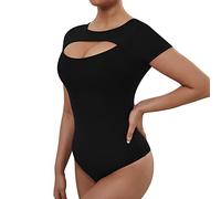 RoomTour Body donna Elegante con girocollo maniche corte body contenitivo modellante Bodysuit Donna Casuale Jumpsuits Tops 2-Nero M