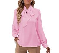 Rooscier Donna Bow Tie Collo Manica Lunga Bottone Polsino Chiffon Elegante Camicetta, Rosa confetto, M