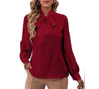 Rooscier Donna Bow Tie Collo Manica Lunga Bottone Polsino Chiffon Elegante Camicetta, Vino Rosso, XX-Large