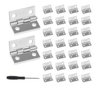 Roosea Cerniere piccole, 30 pezzi, in acciaio inox, 25 x 24 x 0,8 mm, mini cerniere in metallo con cacciavite, 120 viti, per lavori di bricolage, piccoli portagioie, case delle bambole