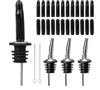 Roosea Metal pour Set, 4 Pezzi Metal pour Barman, con 24 Pezzi Tappi per Metal pour e 2 Pezzi Spazzole, Beccucci per Bottiglie Cocktail per Feste Bar Vino Olio Cocktail Succo