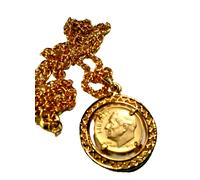 Roosevelt Argento Dieci Centesimi Moneta 18kt Giallo Gols Collana USA Pendente