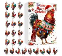 Rooster Christmas Countdown Calendar, 24-Day Hanging Ornament Display, 2D Acrylic Animal Shape Holiday Decoration, with Numbered Grid Design, for Home Farmhouse Living Room Wall