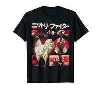 Rooster Fighter Keiji Collage Red Tone Action Anime Maglietta