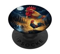 Rooster Howling to The Moon Vintage Funny Rooster PopSockets PopGrip Adesivo