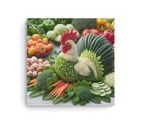 Rooster Made with Various Vegetables Living Room Wall Art 30 x 30 cm