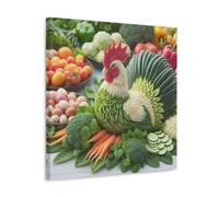 Rooster Made with Various Vegetables Living Room Wall Art 60 x 60 cm