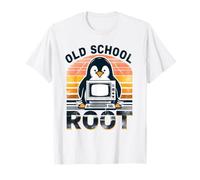 Root Linux Retro Cyber Tramonto Geek Penguin Maglietta