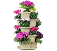 RooTrimmer Fioriera a torre impilabile a 5 ripiani, per fragole, giardinaggio verticale, per interni ed esterni, per coltivare fiori, verdure e piante grasse (bianco sporco)