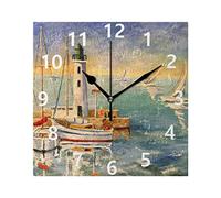 Rootti Art Square Clock Ocean Sea Lighthouse Silenzioso Non ticchettio 20 centimetri Orologi da parete Decorazione per la casa Camera da letto Soggiorno Bagno Cucina Ufficio Lounge Decor