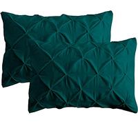 Ropa De Cama Pinch Diamond pieghettato Pintuck Federa Cuscino Sham In Colore Teal con Motivo Solido Confezione da 2 Lusso Pilows Decorativi Uk King Size 50 X 90 CM