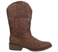 ROPER Women's Crystal Cross Square Toe Boot, Brown, 8.5 M