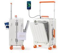ROPLUS Bagaglio senza cerniera con scomparto anteriore per laptop, BiancoArancione, 21-Inch, Valigia con telaio in alluminio