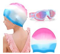 Ropniik Occhialini Nuoto e Cuffia Set Per Bambini 2 Pezzi, Occhiali Da Nuoto Per Bambini, Occhialini Piscina Anti Appannamento, Cuffia Da Nuotos In Silicone Colorato Per 3-15 Anni (B)