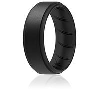 ROQ, anello in silicone traspirante in gomma siliconica per uomo con design confortevole, bordo passo 8 mm, singolo, anello di nozze in silicone, colore nero, taglia 14