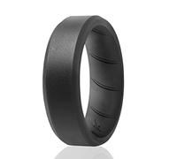 ROQ, anello in silicone traspirante in gomma siliconica per uomo con design confortevole, bordo smussato da 8 mm, singolo, anello di nozze in silicone, colore grigio, taglia 7