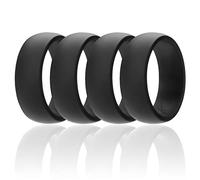 ROQ Fede nuziale da uomo, in gomma siliconica, vestibilità comoda, traspirante, fascia di fidanzamento da uomo, larghezza 8 mm, spessore 2 mm, tinta unita, confezione da 4, nero, taglia 14, 14