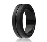 ROQ Fede nuziale in silicone da uomo, elegante, 8 mm, in gomma siliconica, bordi smussati superiori spazzolati, 10, Silicone, Nessuna pietra preziosa