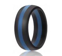 ROQ - Fede nuziale in silicone da uomo, fasce in gomma siliconica, stile classico, tinta unita e strisce, 15.5-16 (23.47mm), Metallo, Senza pietre preziose,