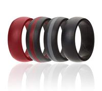 ROQ - Fede nuziale in silicone da uomo, fasce in gomma siliconica, stile classico, tinta unita e strisce, 15.5-16 (23.47mm), Metallo, Senza pietre preziose,