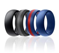 ROQ - Fede nuziale in silicone da uomo, fasce in gomma siliconica, stile classico, tinta unita e strisce, 15.5-16 (23.47mm), Metallo, Senza pietre preziose,